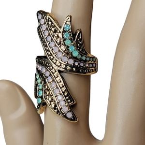 Wrap Around Gold and Green Studded Ring Size 6.5 pink *